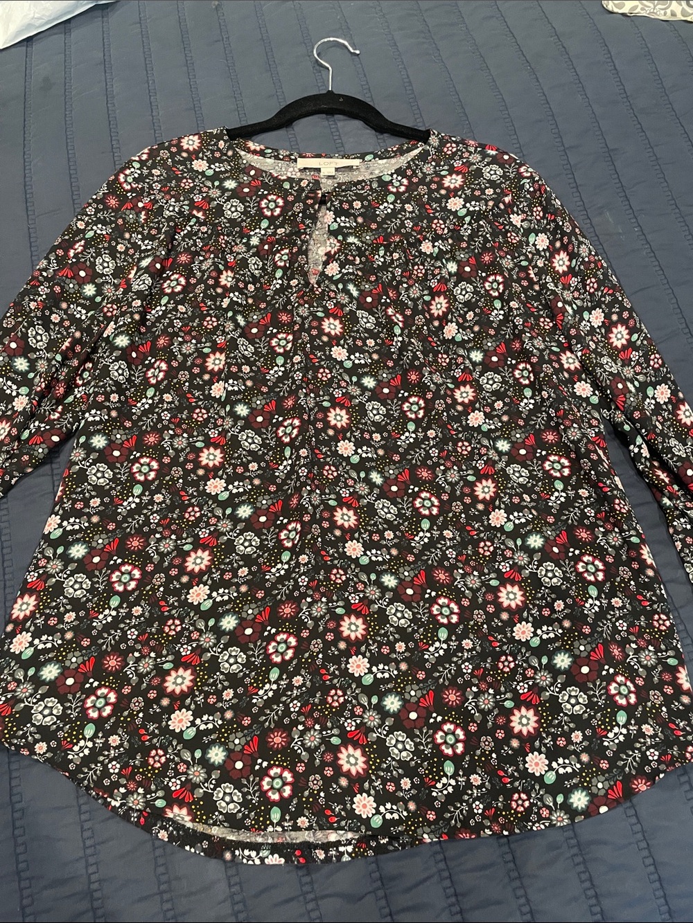 Black Floral Long Sleeve mixed media Blouse